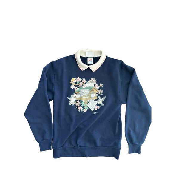 Vintage Morning Sun Blue Kitten Nature Grandma Crewneck Sweatshirt Size Small - Picture 1 of 5